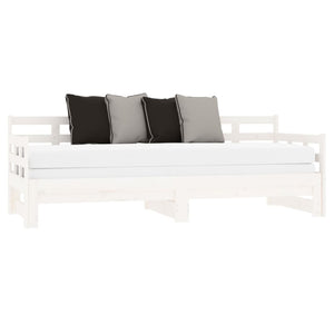 Pull-Out Day Bed White Solid Wood Pine 2X(92X187) Cm Single Size