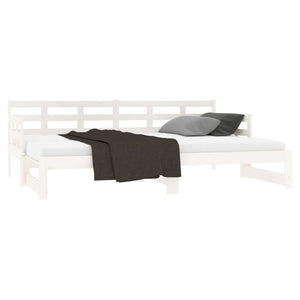 Pull-Out Day Bed White Solid Wood Pine 2X(92X187) Cm Single Size