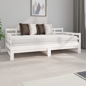 Pull-Out Day Bed White Solid Wood Pine 2X(92X187) Cm Single Size