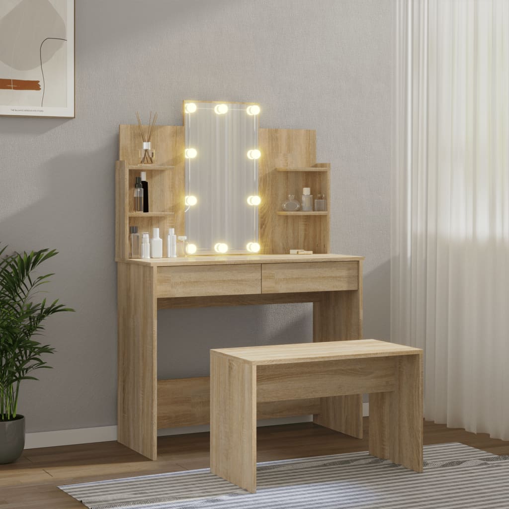 Dressing Table Set With Led Sonoma Oak Engineered Wood