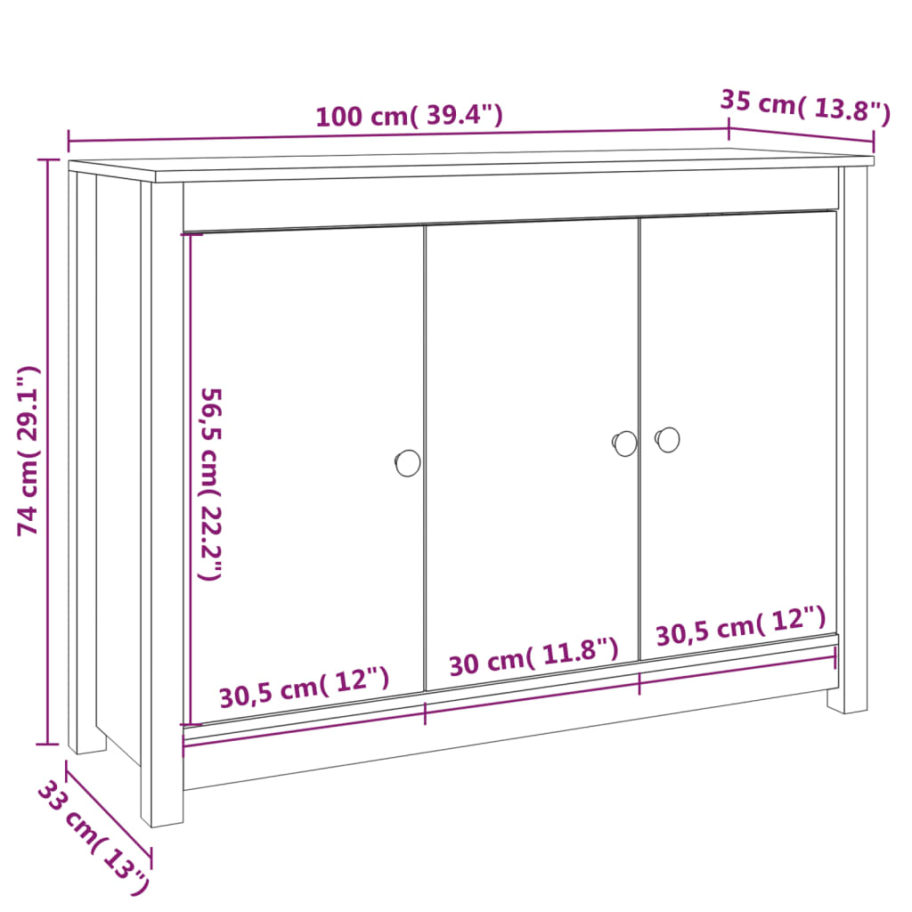 Sideboard 100X35x74 Cm Solid Wood Pine