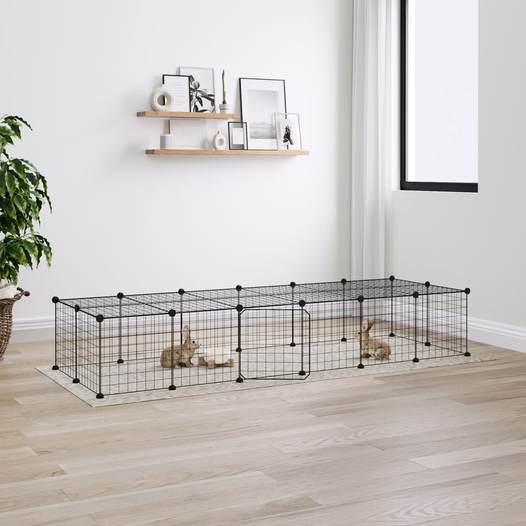 28-Panel Pet Cage With Door Black 35X35 Cm Steel