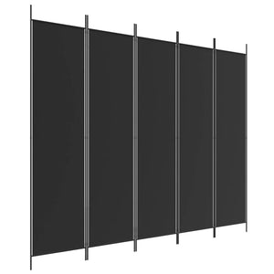 5-Panel Room Divider Black 250X200 Cm Fabric