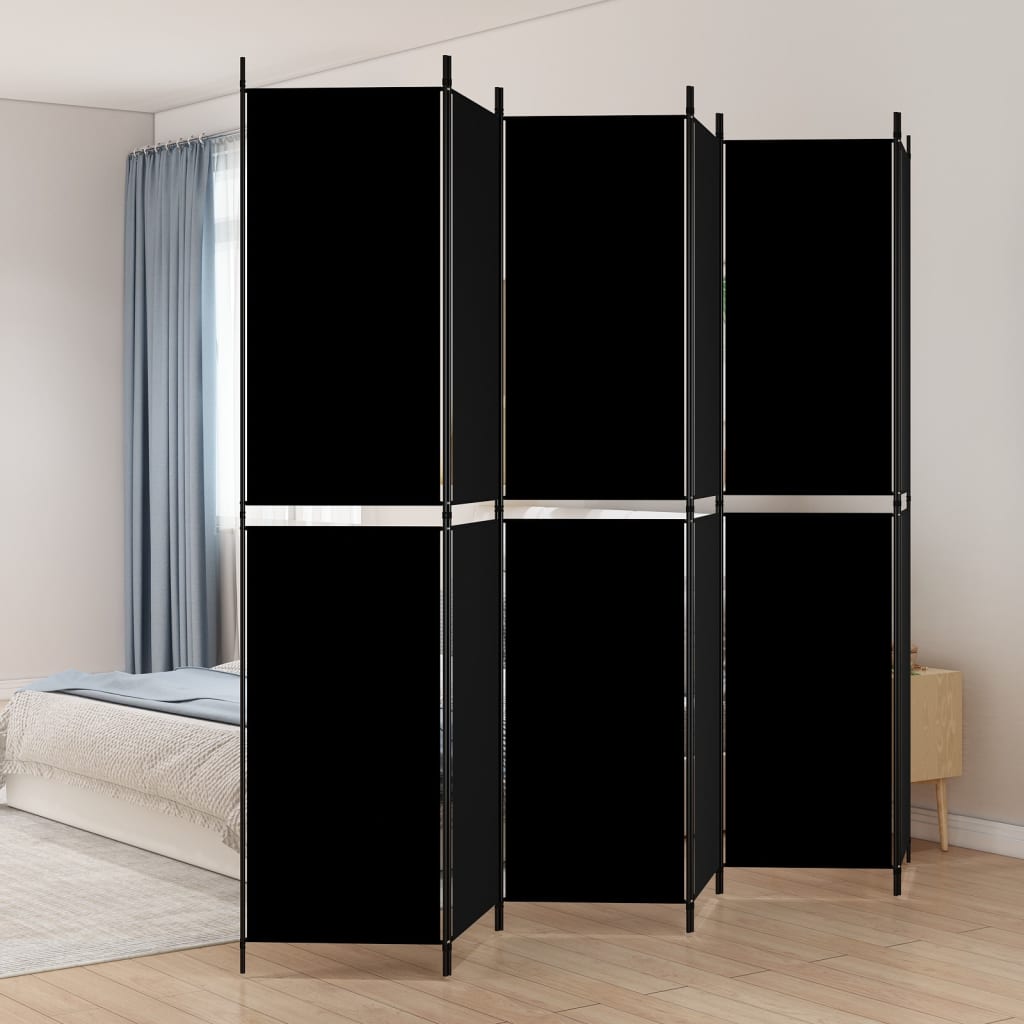 6-Panel Room Divider Black 300X220 Cm Fabric