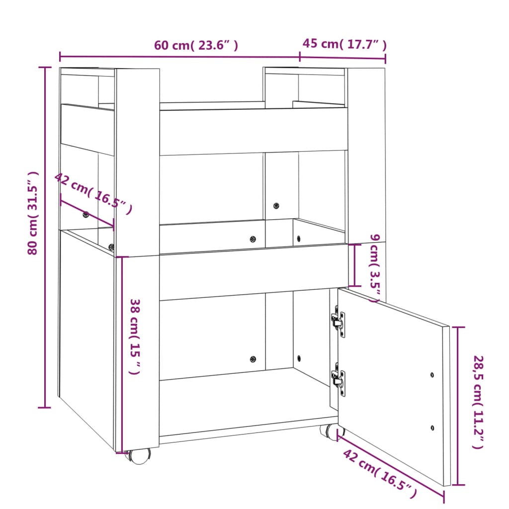 Kitchen Trolley Brown Oak 60X45x80 Cm Engineered Wood