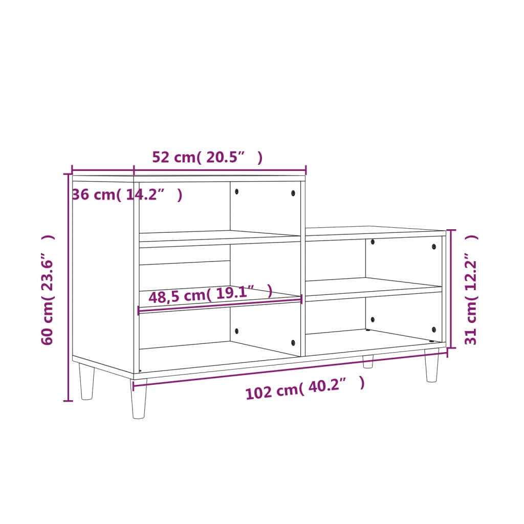 Shoe Cabinet Smoked Oak 102X36x60 Cm Engineered Wood