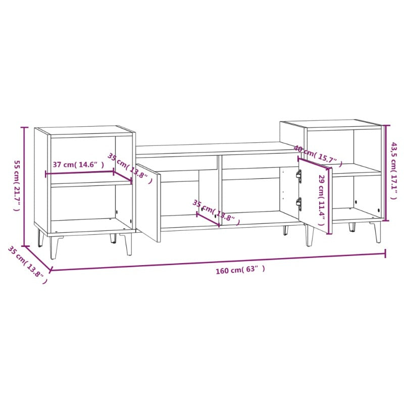 Tv Cabinet High Gloss White 160X35x55 Cm Engineered Wood