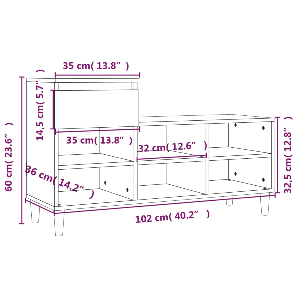 Shoe Cabinet Grey Sonoma 102X36x60 Cm Engineered Wood