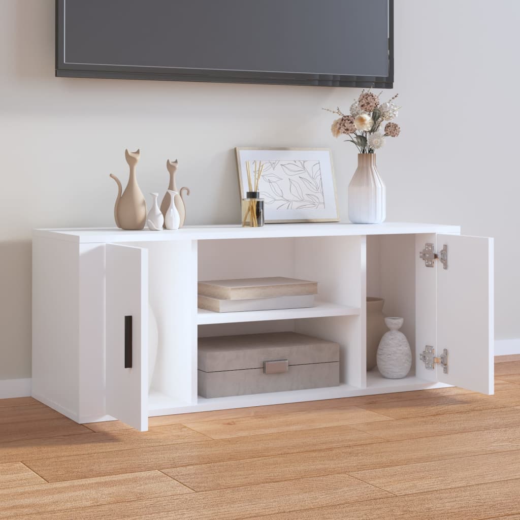 Tv Cabinet White 100X35x40 Cm Engineered Wood