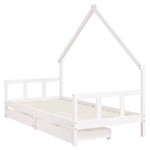 Kids Bed Frame With Drawers White 90X190 Cm Solid Wood Pine