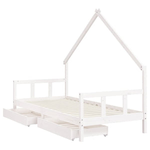 Kids Bed Frame With Drawers White 90X190 Cm Solid Wood Pine