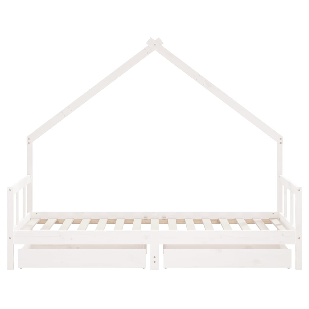 Kids Bed Frame With Drawers White 90X190 Cm Solid Wood Pine