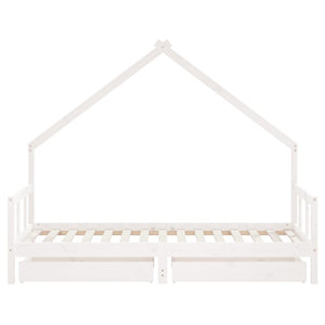 Kids Bed Frame With Drawers White 90X190 Cm Solid Wood Pine