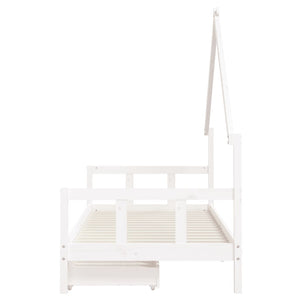 Kids Bed Frame With Drawers White 90X190 Cm Solid Wood Pine