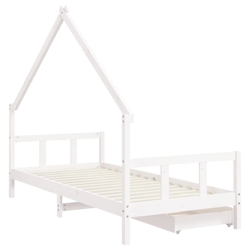 Kids Bed Frame With Drawers White 90X190 Cm Solid Wood Pine