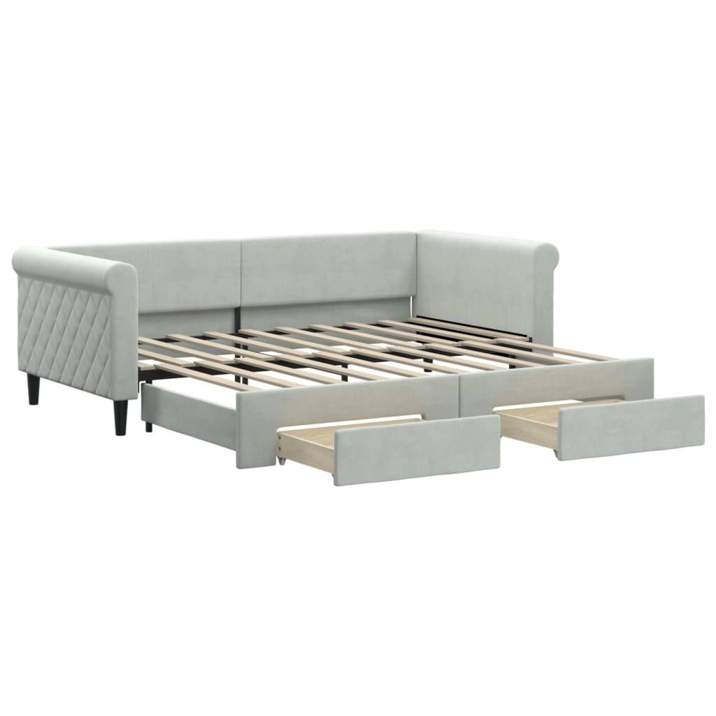 Daybed With Trundle And Drawers Light Grey 92X187 Cm Single Size Velvet