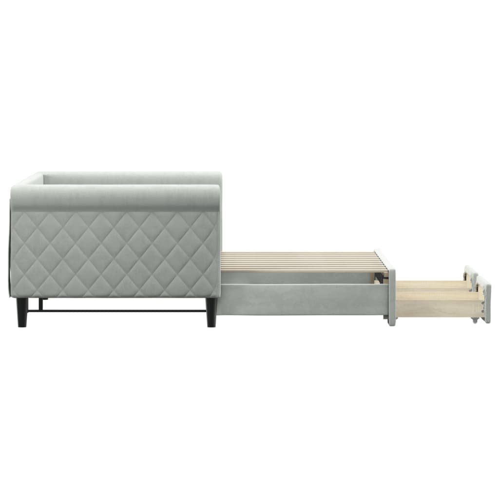 Daybed With Trundle And Drawers Light Grey 92X187 Cm Single Size Velvet