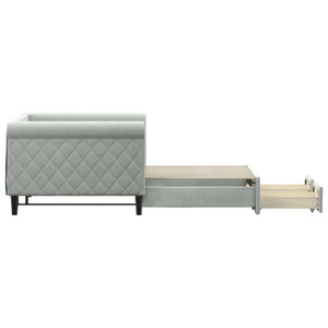 Daybed With Trundle And Drawers Light Grey 92X187 Cm Single Size Velvet