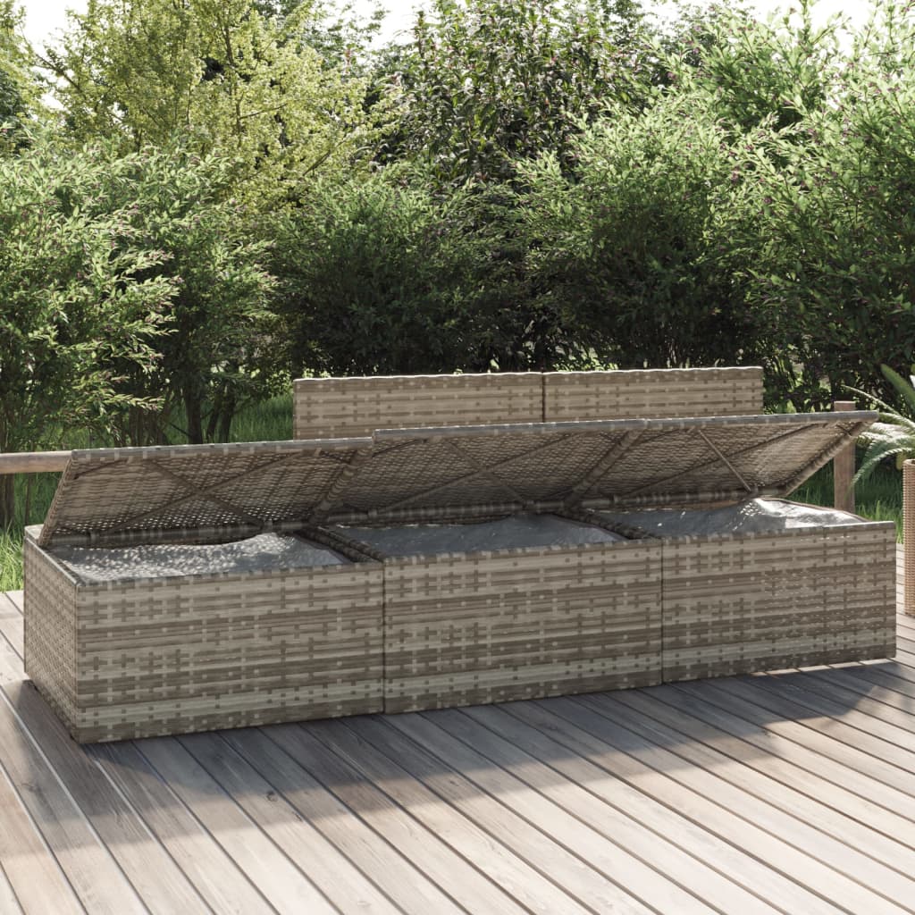 3 Piece Garden Lounge Set With Cushions Grey Poly Rattan