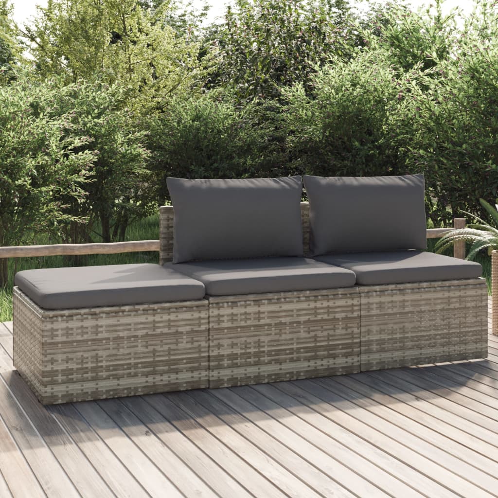 3 Piece Garden Lounge Set With Cushions Grey Poly Rattan