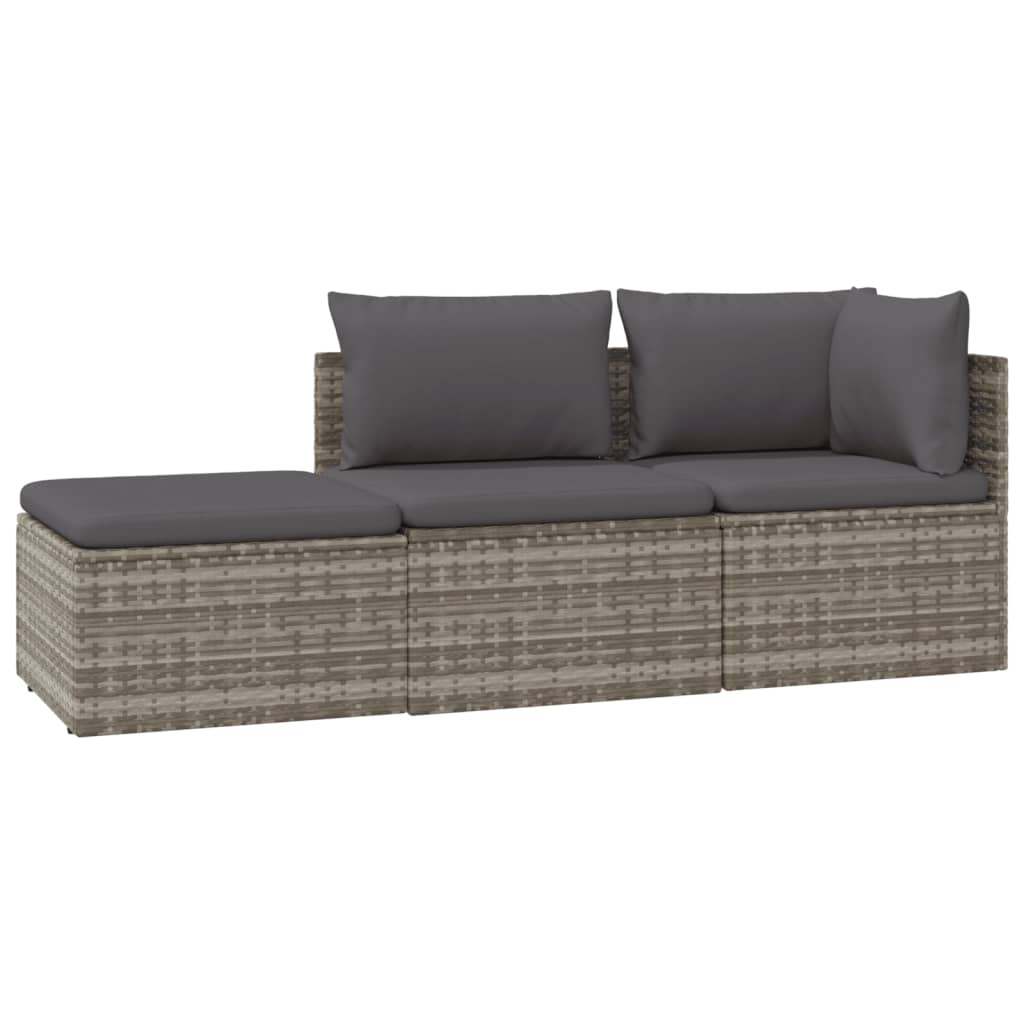 3 Piece Garden Lounge Set With Cushions Grey Poly Rattan