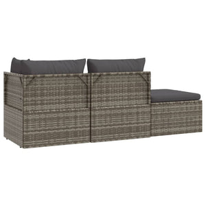 3 Piece Garden Lounge Set With Cushions Grey Poly Rattan