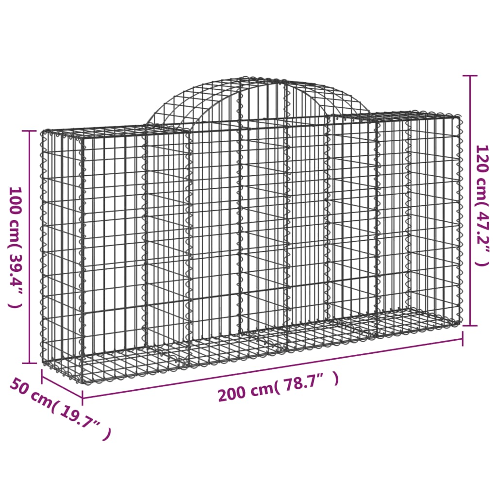 Arched Gabion Basket 200X50x100/120 Cm Galvanised Iron