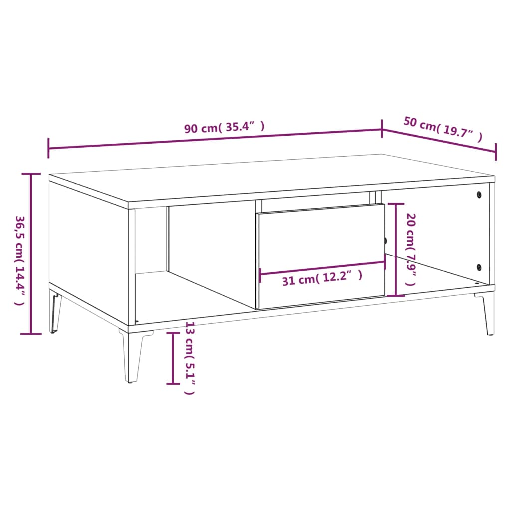 Coffee Table Concrete Grey 90X50x36.5 Cm Engineered Wood