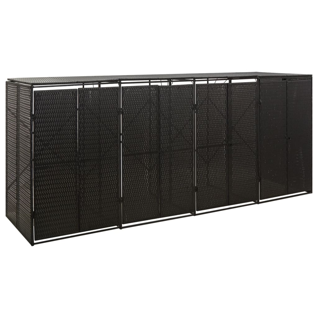Quadruple Wheelie Bin Shed Black 274X80x117 Cm Poly Rattan