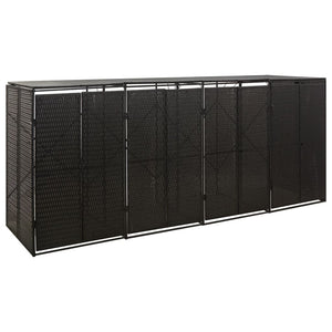 Quadruple Wheelie Bin Shed Black 274X80x117 Cm Poly Rattan