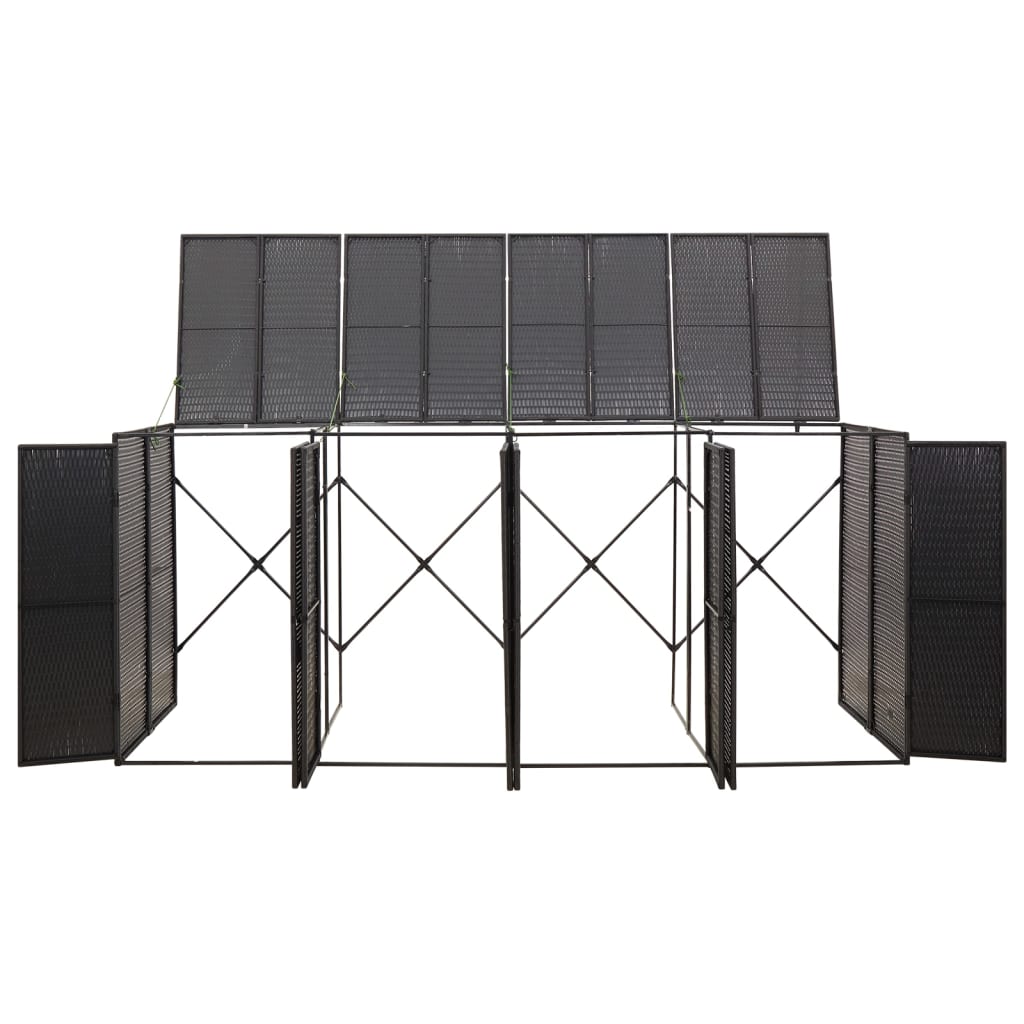 Quadruple Wheelie Bin Shed Black 274X80x117 Cm Poly Rattan