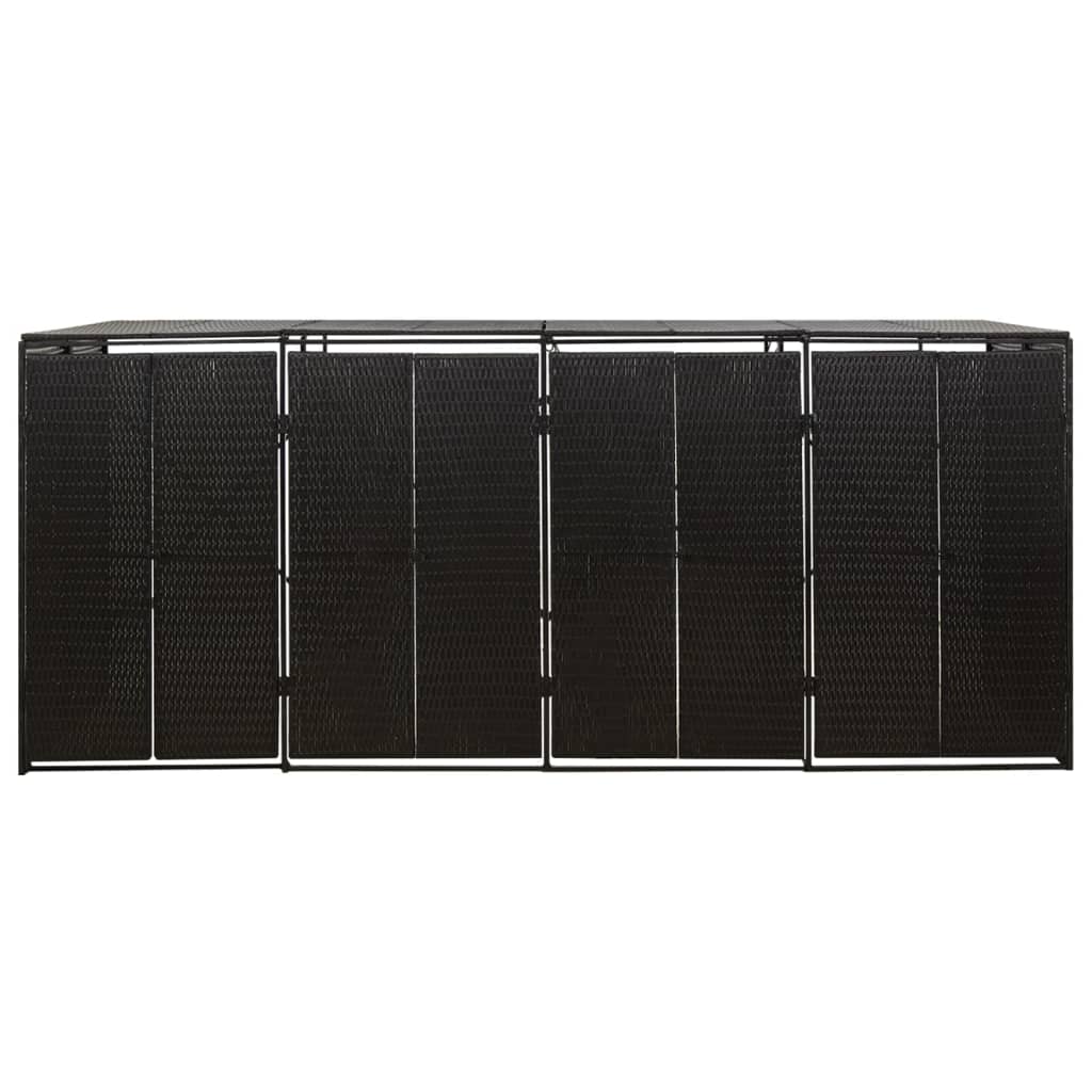 Quadruple Wheelie Bin Shed Black 274X80x117 Cm Poly Rattan
