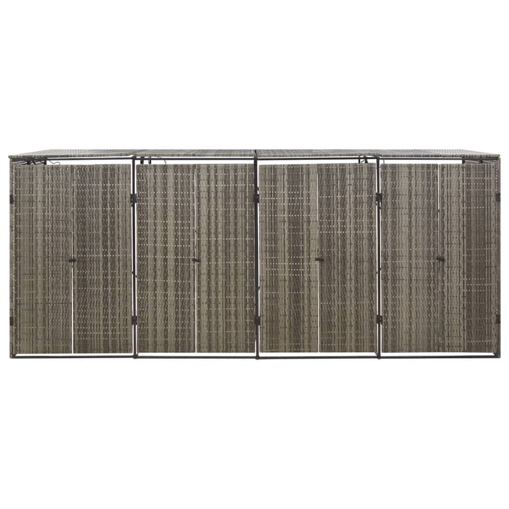 Quadruple Wheelie Bin Shed Grey 274X80x117 Cm Poly Rattan