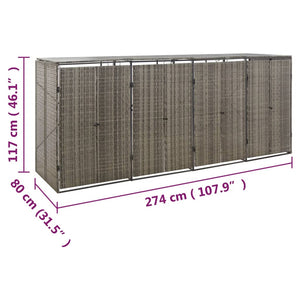 Quadruple Wheelie Bin Shed Grey 274X80x117 Cm Poly Rattan