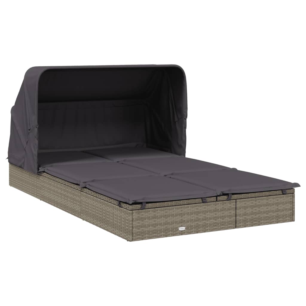 2-Person Sunbed With Foldable Roof Grey 213X118x97 Cm Poly Rattan