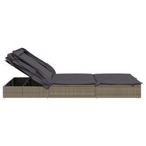 2-Person Sunbed With Foldable Roof Grey 213X118x97 Cm Poly Rattan