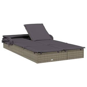 2-Person Sunbed With Foldable Roof Grey 213X118x97 Cm Poly Rattan