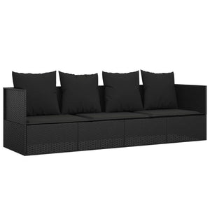 Outdoor Lounge Bed With Cushions Black Poly Rattan