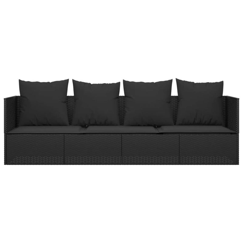 Outdoor Lounge Bed With Cushions Black Poly Rattan