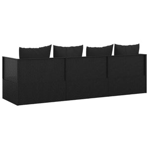 Outdoor Lounge Bed With Cushions Black Poly Rattan