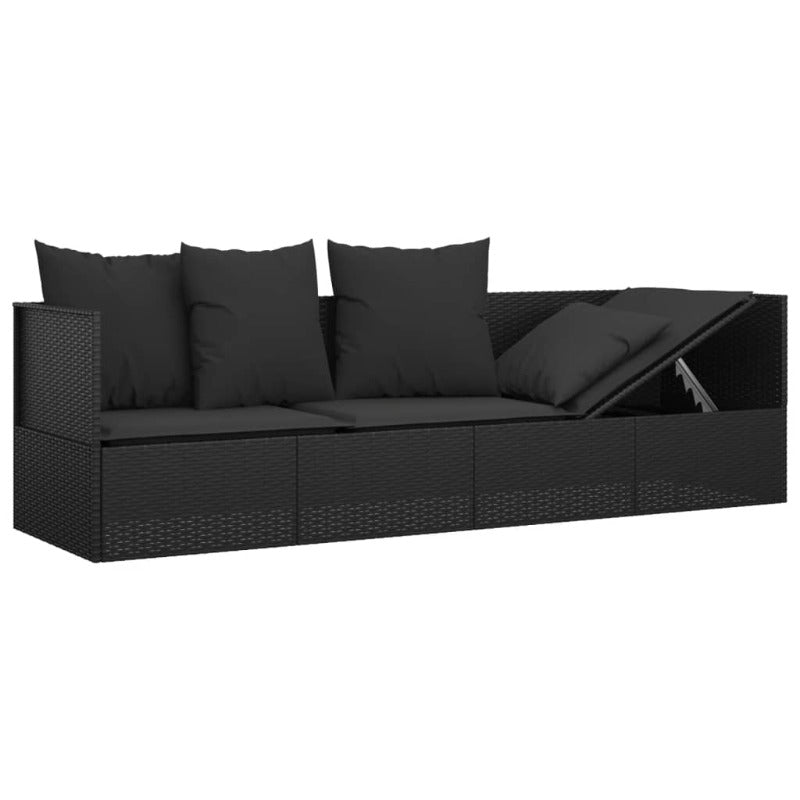 Outdoor Lounge Bed With Cushions Black Poly Rattan