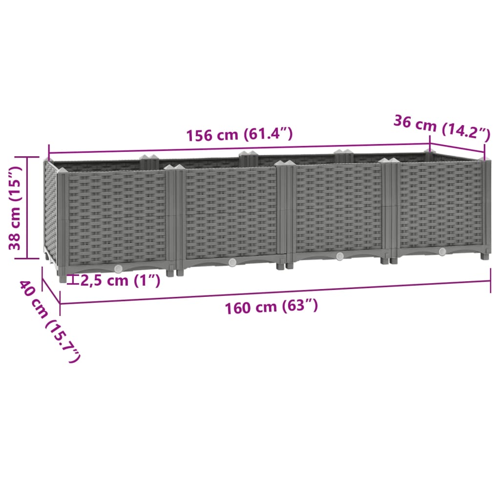 Raised Bed 160X40x38 Cm Polypropylene