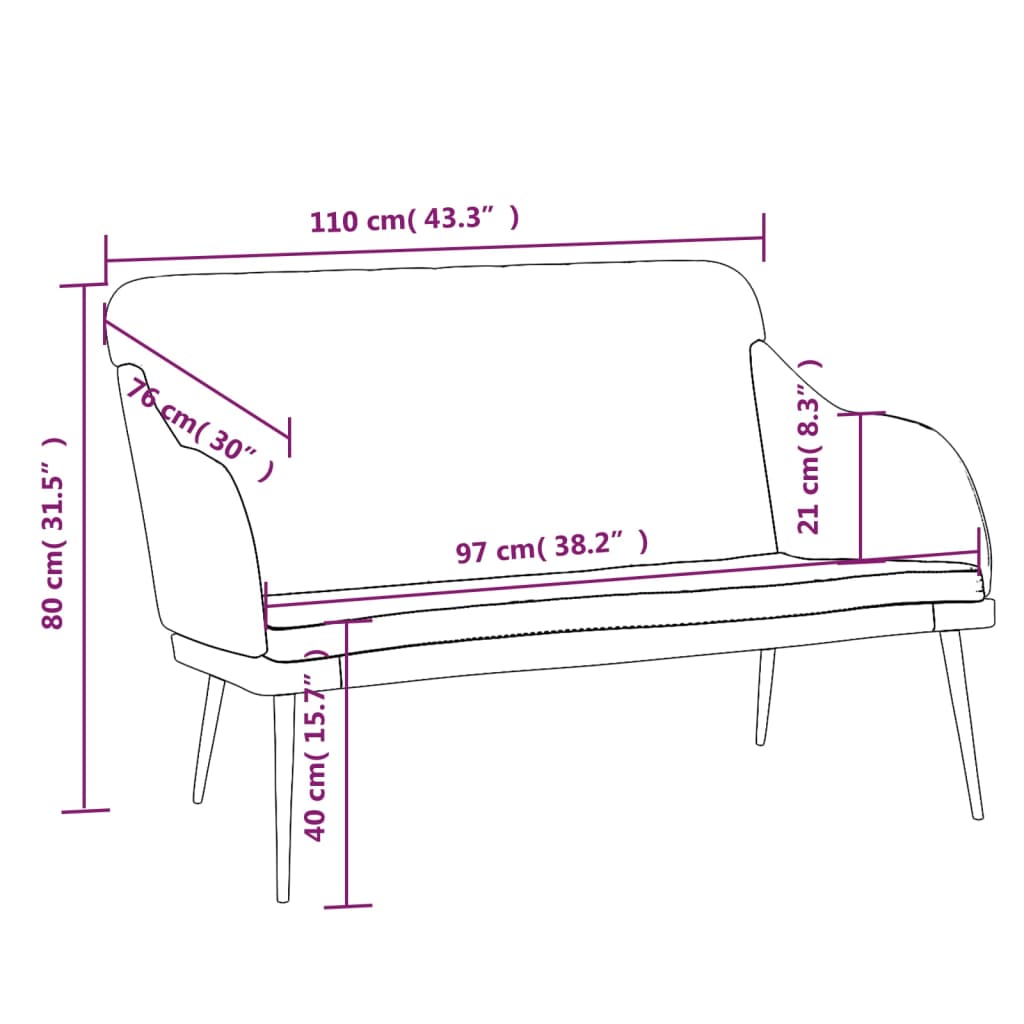 Bench Black 110X76x80 Cm Velvet