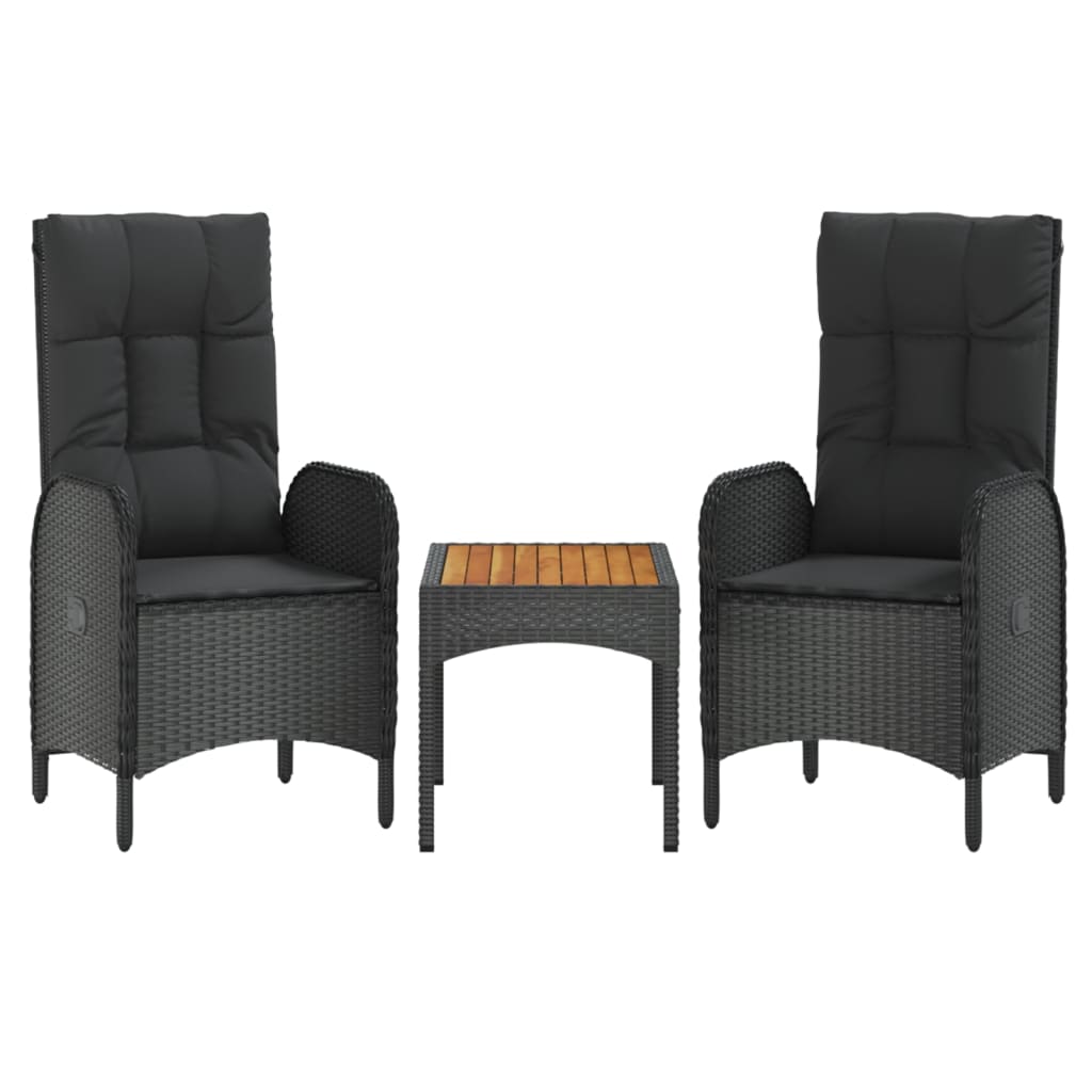 3 Piece Garden Lounge Set With Cushions Black Poly Rattan