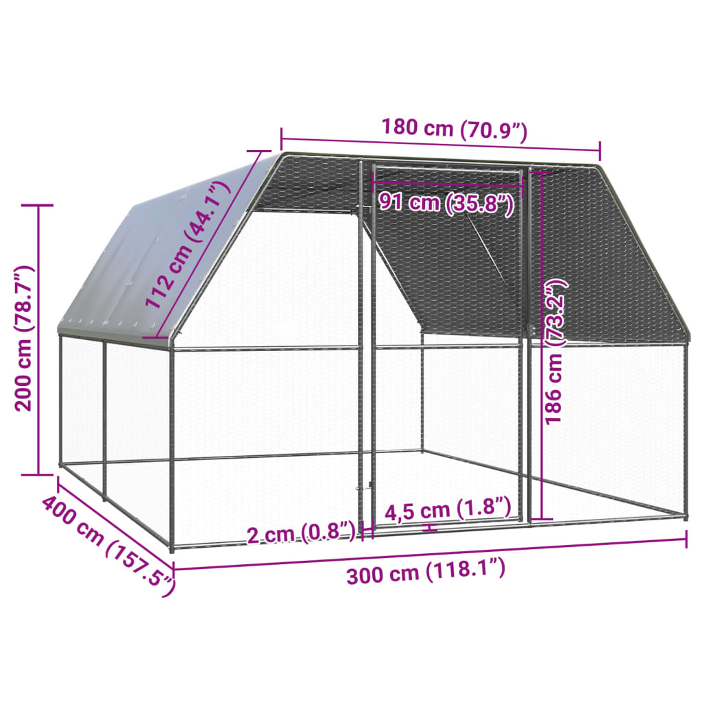 Outdoor Chicken Cage 3X4x2 M Galvanised Steel