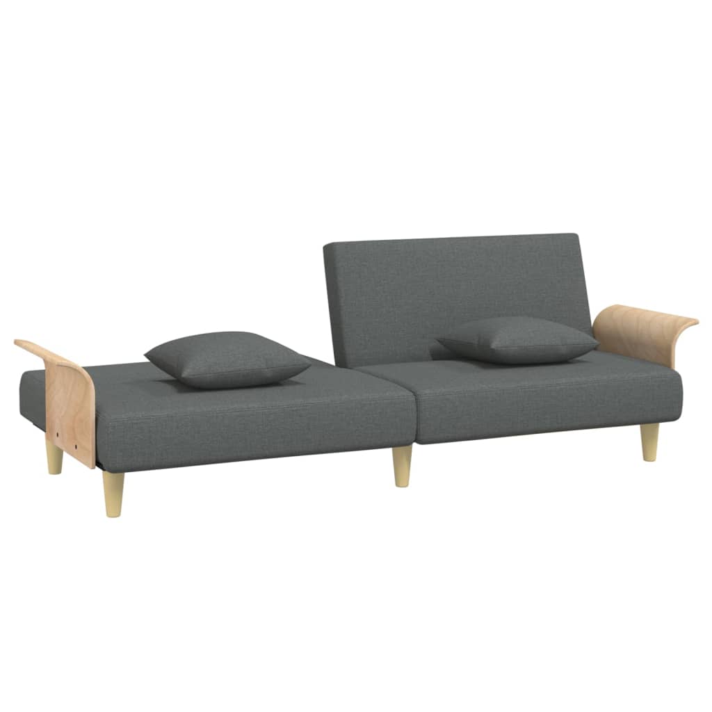 Sofa Bed With Armrests Dark Grey Fabric