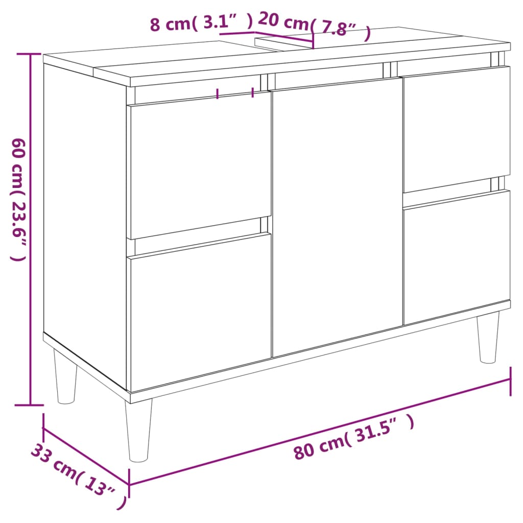 Sink Cabinet Brown Oak 80X33x60 Cm Engineered Wood