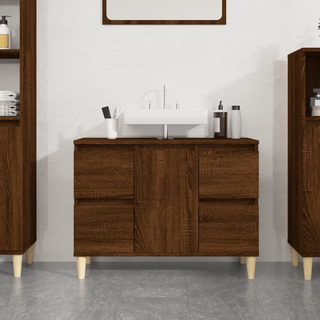 Sink Cabinet Brown Oak 80X33x60 Cm Engineered Wood