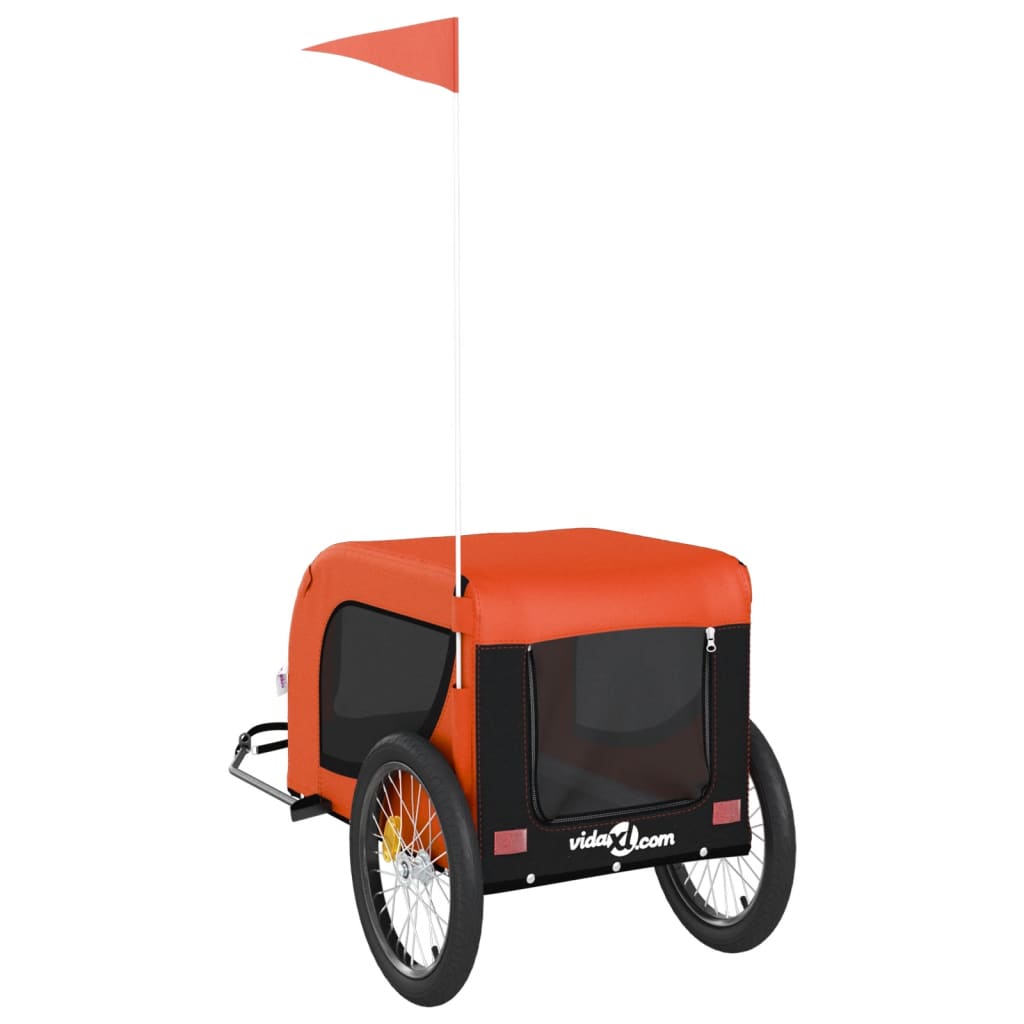 Dog Bike Trailer Orange And Black Oxford Fabric Iron