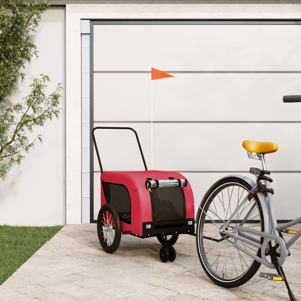 Pet Bike Trailer Red And Black Oxford Fabric Iron